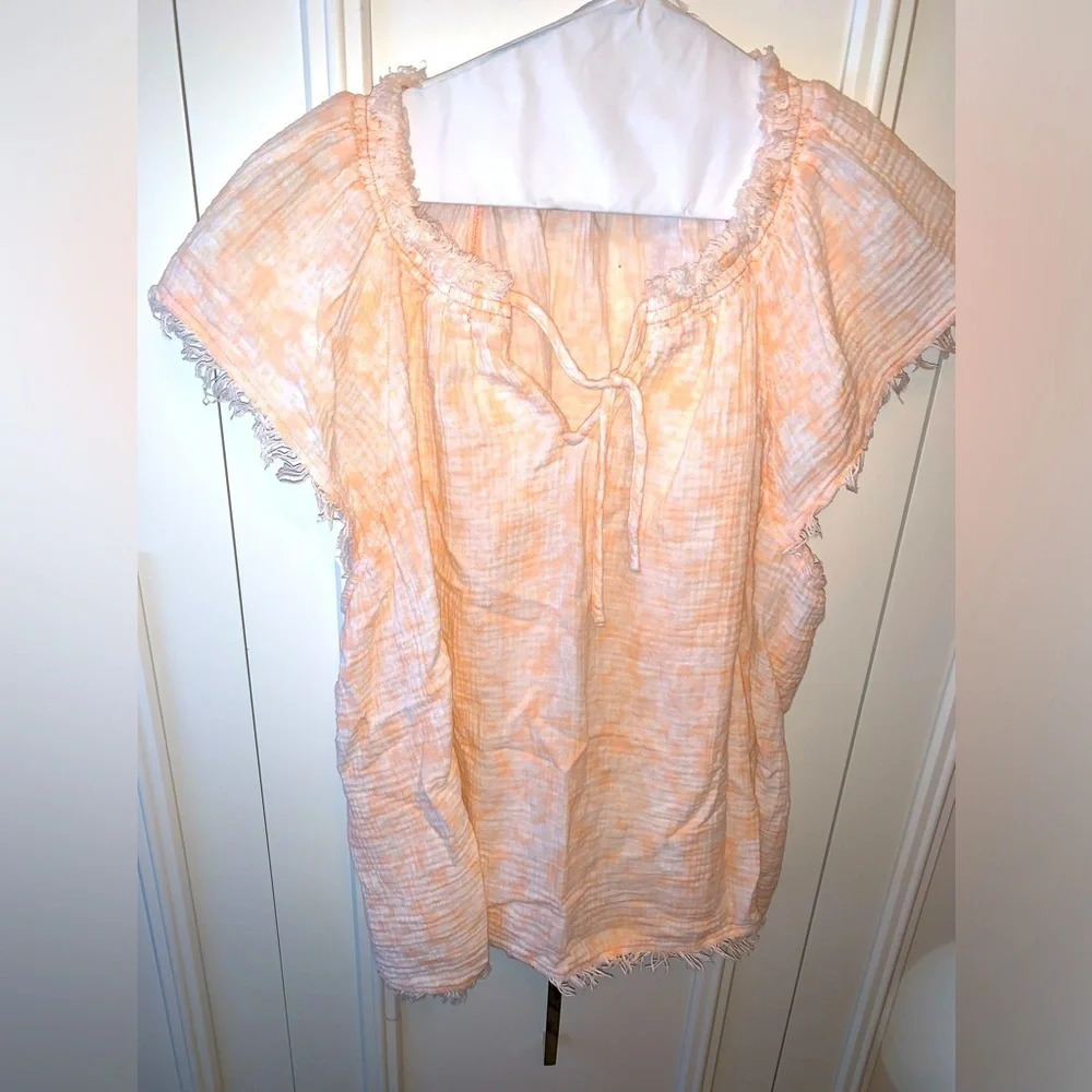 True Craft‎ orange short sleeved with fringe edging top 3X